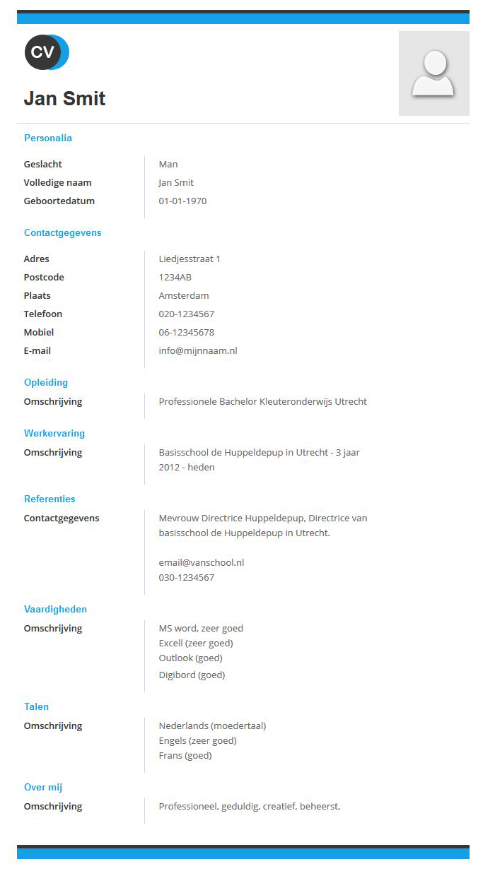 curriculum vitae voorbeeld vmbo