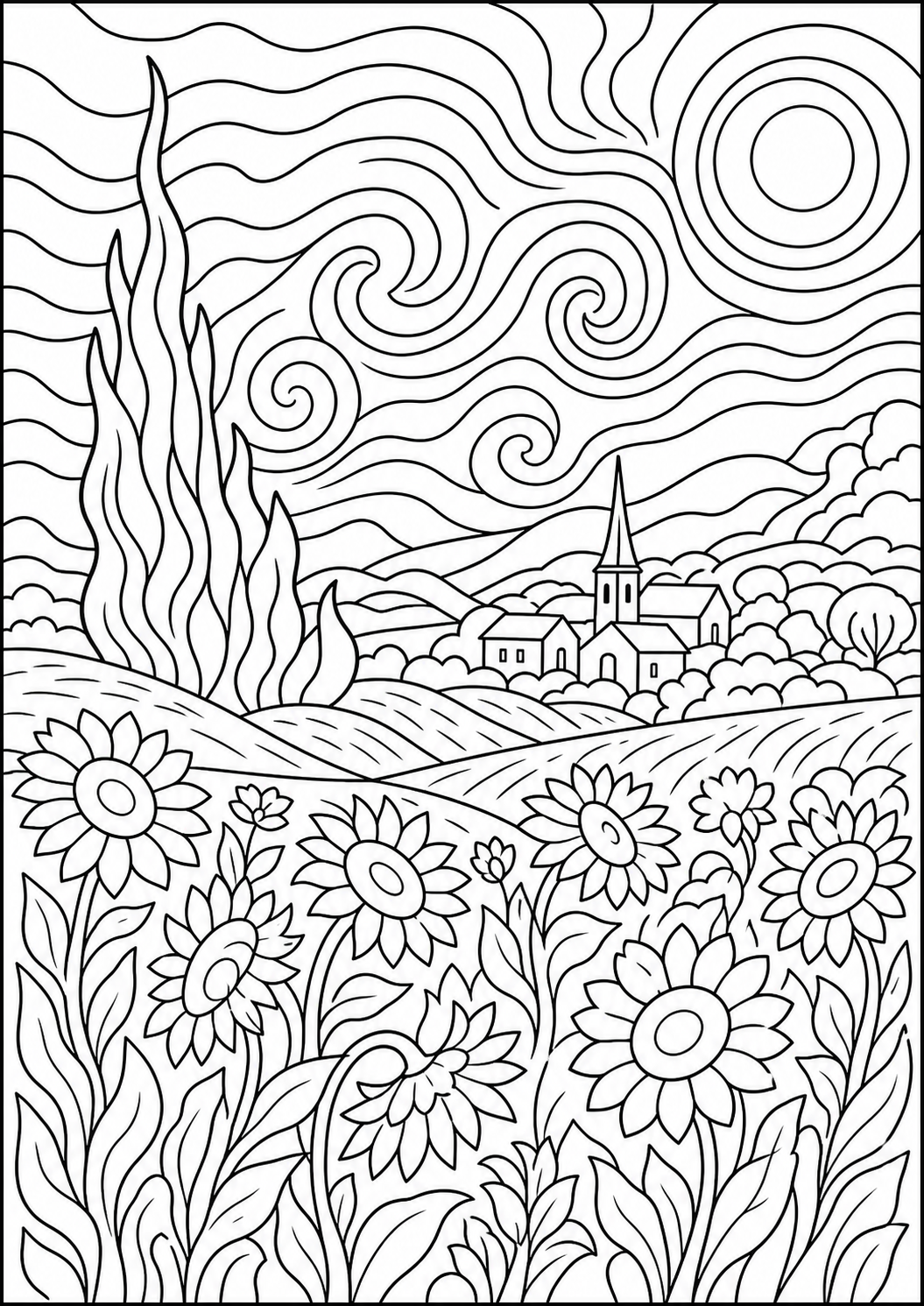 Bloemen Van Gogh kleurplaat
