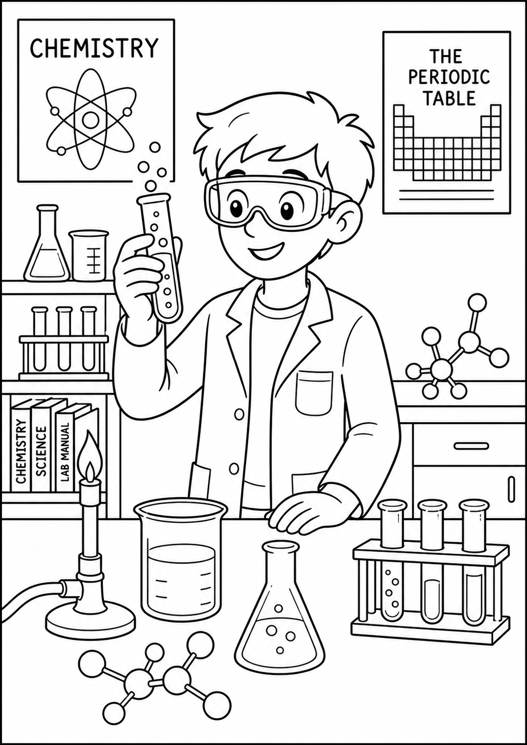 Scheikunde lab kleurplaat