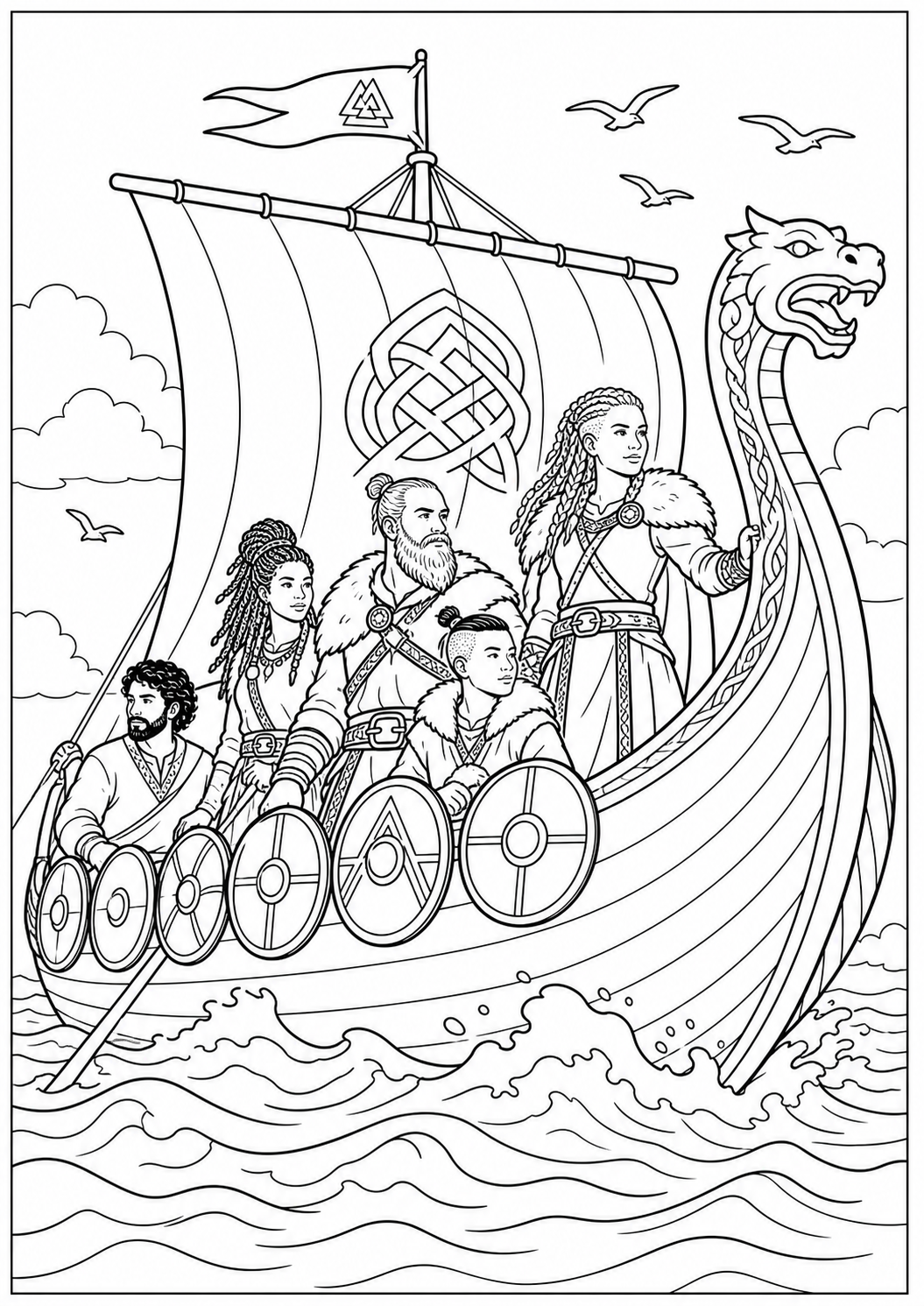 Vikingen op schip kleurplaat