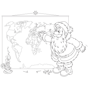 2022 - Kerstman met wereldkaart kleurplaat