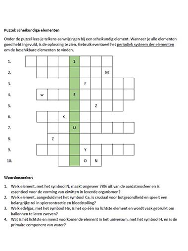 Woordpuzzel scheikundige elementen (pdf)