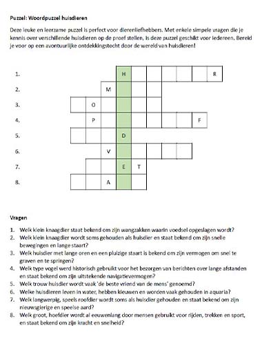 Woordpuzzel huisdieren