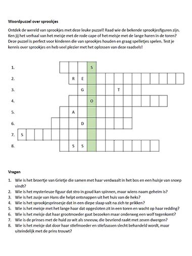 Woordpuzzel bekende sprookjes (pdf)