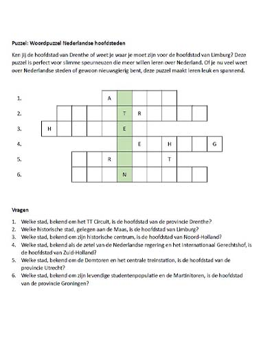 Woordpuzzel Nederlandse hoofdsteden (pdf)